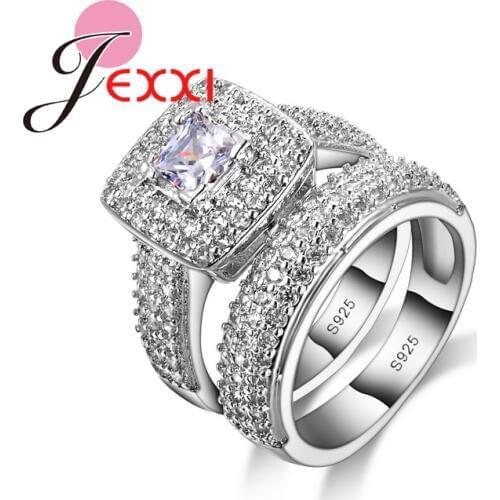 New Exquisite Ring Set For Female Bijoux Jewelry Fashion 925 Sterling Silver Wedding Ring Set For Women Promise Rings