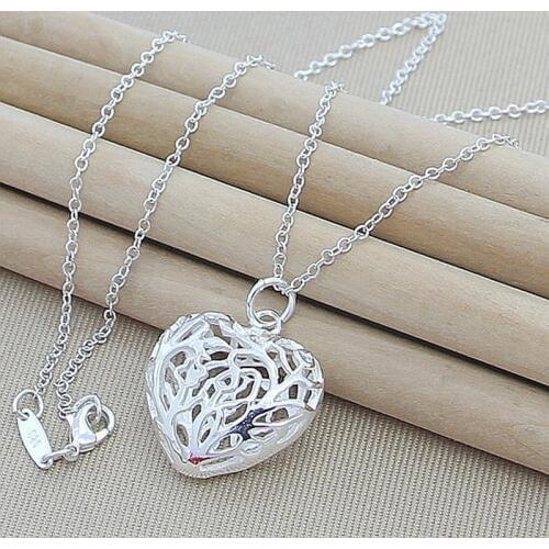 Wholesale 925 Silver Necklace Fashion Simple Hollow Heart Pendant Necklaces For Women Birthday Gift