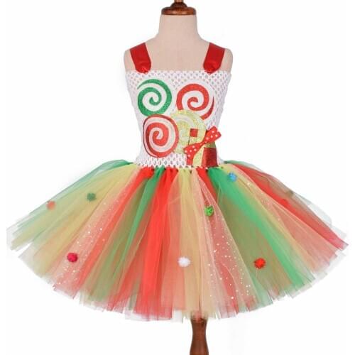 Candy Patch Kids Girls Tutu Dresses Colorful Candy Rainbow Toddler Baby Girls Birthday Party Dress Halloween Photograph Clothes
