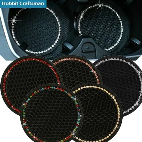 New car water coaster with diamonds, round car silicone mat, creative non-slip universal car coaster with diamonds
