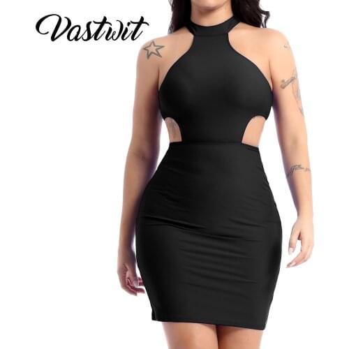 Halter Neck Hollow Out Bodycon Women Sexy Elegat Sleeveless Midi Evening Party Mini Dress