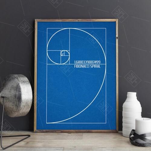 Fibonacci Spiral Patent Wall Art Canvas Painting Golden Ratio Posters and Prints Vintage Blueprint Gift idea Science Decoration