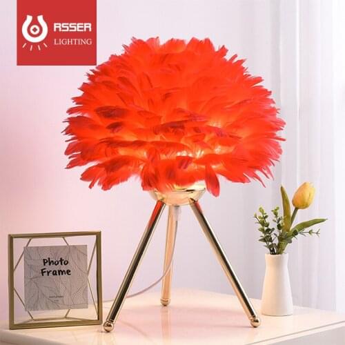 RSSER Goose Feather Led Table Lamps Modern Bedside Lamp For Living Room Bedroom Wedding Christmas Decoration Romantic Lamp