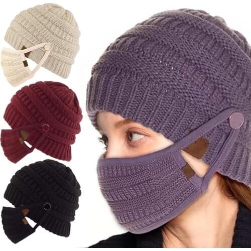 Knit Beanie And Face Cover Set Detachable Face Covering Knitted Warm Hat for Women Men JL