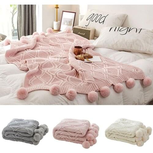 Knitted Blanket Chenille Sofa Blankets Air Conditioner Soft Towels with Balls Pure Color Throw Rug Outdoor Camping Picnic Mat
