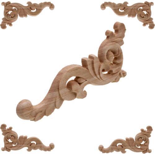 VZLX Vintage Unpainted Wood Carved Corner Applique Frame for Home Furniture Wall Cabinet Door Decorative Wooden Miniature Craft