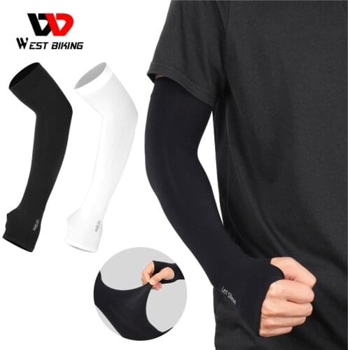 WEST BIKING Summer Cycling Sleeves Ice Silk Breathable Running Volleyball Sun UV Protection Arm And Hand Warmers For Bicycle