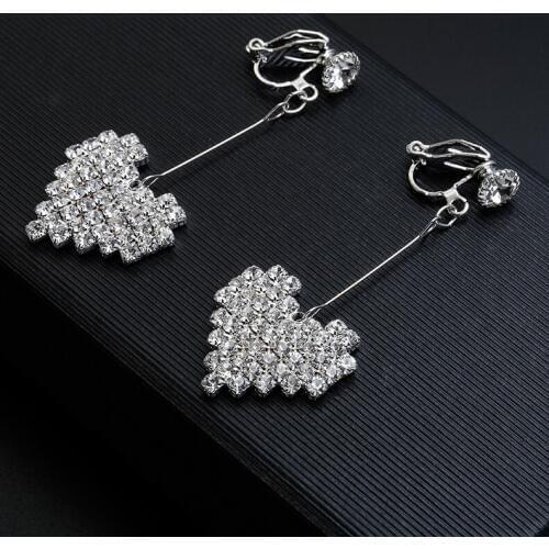 Japan Korean Cute Style Silver Color Heart Clip On Earrings Without Piercing for Girlfriend jewelry 2019 Women Wedding Ear Clips