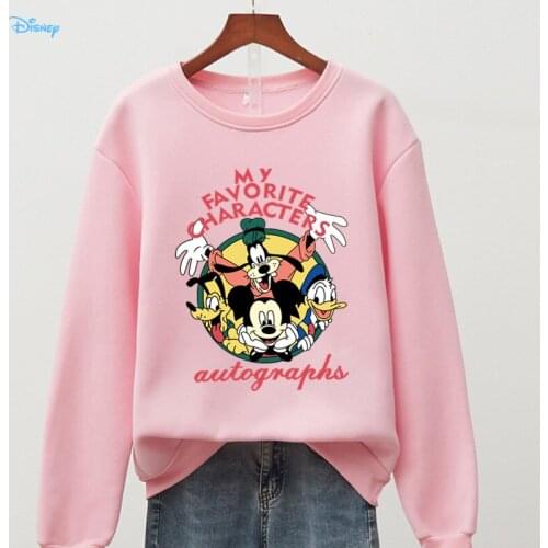 15 Colors Disney Autumn Winter Fleece Women Mickey Mouse Hoody Casual Tops Lady Loose Long Sleeve Donald Sweatshirt Pullover