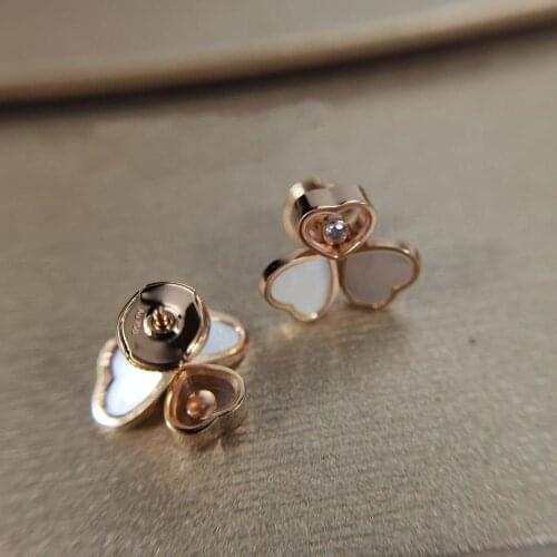 2021 Top Quality Europe Famous Brand Luxury Jewelry For Women Rose Gold 3 Hearts Earrings Jewelry 3 Leaves Flower Jewelry Sets