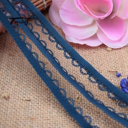 #1543 Navy Blue Ruffle Lace Fabric 8 yards/lot 10MM(3/8") Elastic Lace Trim Ribbon Lace Edge for baby girl hairbands