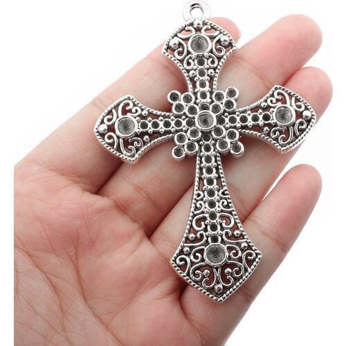 3PCS 80x57mm Large Luck Religious Filigree Cross Charm Pendant DIY Necklace Jewelry Craft Accessories