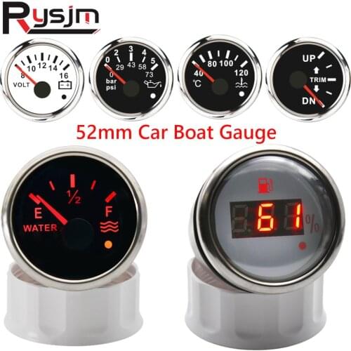 52mm Car Gauges Marine Voltmeter Water Temperature Temp Indicator Fuel Level /Water Level Gauge 0il Pressure Trim Guages 9-32V