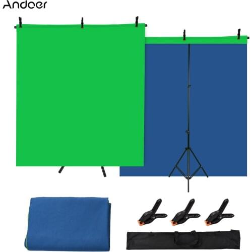 Andoer 5x7ft Green Screen Blue Screen Backdrop Double-sided Chromakey Background Photography Kit with 5x7ft T-Shaped Background