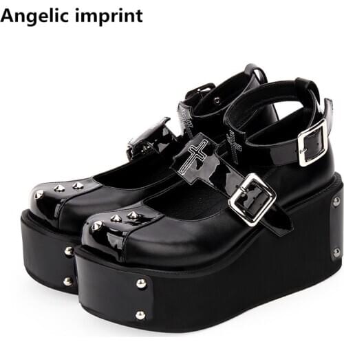 Angelic imprint woman mori girl lolita cosplay punk shoes lady high heels wedges Pumps women princess dress party shoes 33-47