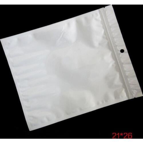 21*26cm White / Clear Plastic Self Seal Zipper Zip lock Bag Resealable Valve Storage Bag Retail Packaging Polybag With Hang Hole