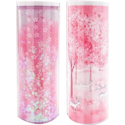 NBX Pencil Case for Boy Girl Stationery Box Quicksand Translucent Creative Multifunction Cylindrical Pencil Case School -Pink