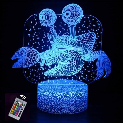Crab 3d Night Light Colorful Creative Gift Toys for Kids Bedroom Decoration Lights Birthday Present Frog Table Lamp Illusion