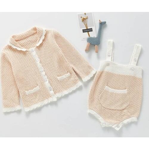 Lovely Princess Style Toddler Baby Girls Knitted Clothing Set Autumn Winter Infant Baby Clothes Suit Knitted Sweater+Rompers