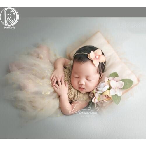 Don&Judy 2pcs/Set Newborn Photography Prop Infant Floral Flower Headband +Pillow Set Outfit Studio Photo Shoot Accessories 2020
