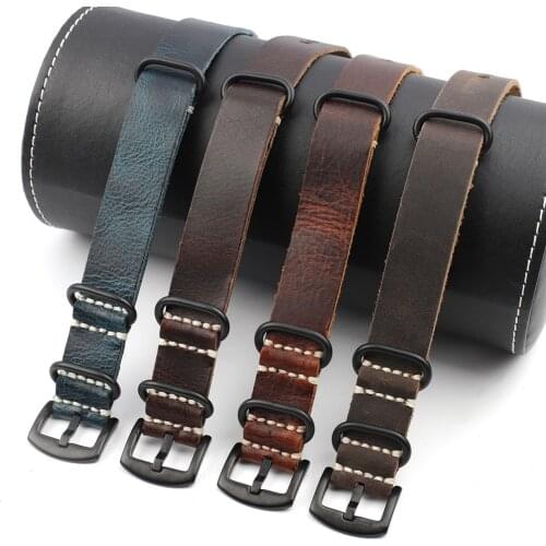Leather Grain Watch Nato Strap 20 22 24mm Retro Pattern Brwon Coffee Zulu Band Vintage Handmade Watchband #E