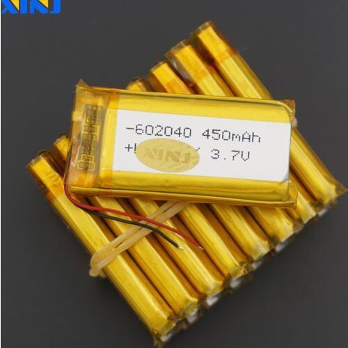XINJ 10pcs 3.7V 450mAh lithium polymer battery lipo cell 602040 For MP3/MP4 music player DVC DVR Camera driving recorder speaker