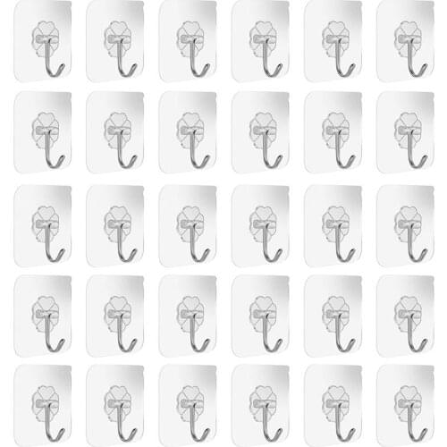 Powerful Adhesive Hooks Punch-Free Transparent Wall Hooks Non-Marking Kitchen Bathroom Hanger For Door Or Wall Tools Cocina