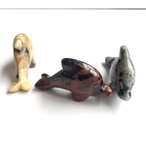 Natural Crystal Carving Dolphins Collectible Statue Figurine Love Crystals Home Decoration