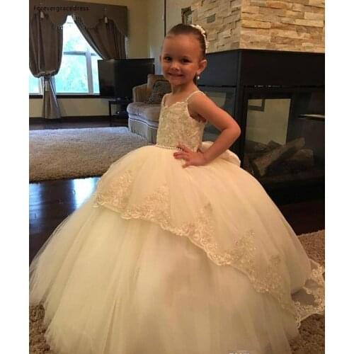 Cheap Lovely Cute Flower Girls Dresses Big Bow Daughter Toddler Pretty Kids Children Pageant Formal First Holy Communion Gowns