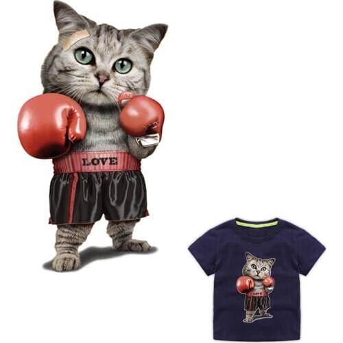 NEW Funny Boxing Cat Patches Diy Decoration For Clothing Iron On Patches For T-shirts Non Toxic Stickerless Washable Patches Hea
