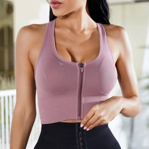 New Front Zipper Design Women Letter Seamless Sports Bra Running Workout Gym Crop Top High Impact I-Shaped Fitness Yoga Bra