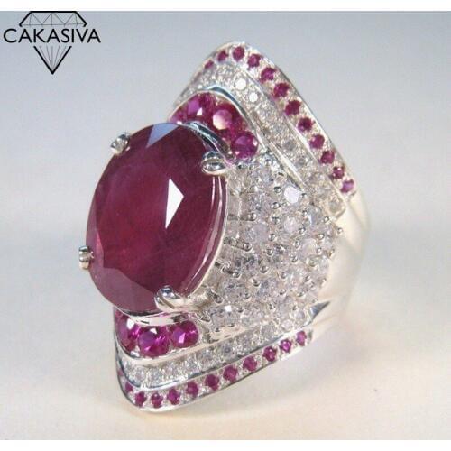Ruby Plated 925 Silver Ring Exaggerated Full Diamond Engagement Ring Vintage Jewelry for Women Party