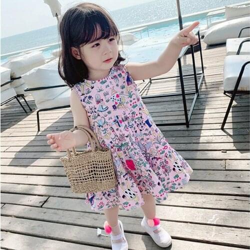 Girls clothes kids dresses for girls Girls dress sleeveless dress cartoon print princess dress toddler girl dresses