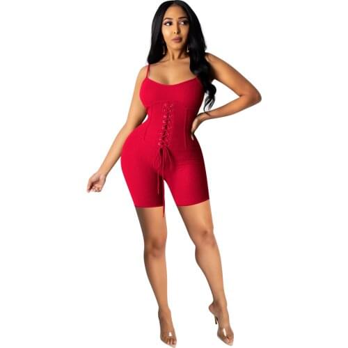 Casual Sportswear Knitted Rib Corset Playsuit Romper Jumpsuit Sexy Spaghetti Strap O Neck Shorts Bodycon Jumpsuit Women Overalls