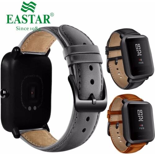 Eastar 20mm Leather Strap Black Buckle For Xiaomi Huami Amazfit Bip BIT Lite Youth Smart Watch Wearable Wrist Bracelet Watchband