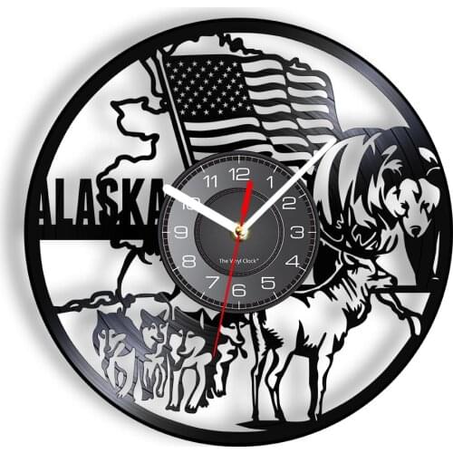 Alaskan Malamute Sled Dog Team Retro Vinyl Record Wall Clock Animal Loyal Alaska Album Decor Timepieces Watch Dog Lover Gift