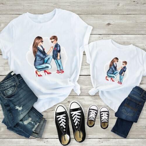 Mom and Kids Print Family Matching Clothes Mommy and Me Clothes White T-shirt Mother and Son Clothes Family Look Top
