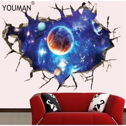 Wallpapers Youman Removable 3D Planet WallPaper Waterproof Vinyl Art Mural Decal Universe Stars Wall Sticker For Kids Room Decor