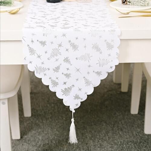 Xmas Tree Star Christmas Tablecloth Dining Table Runner Party Holiday Decor