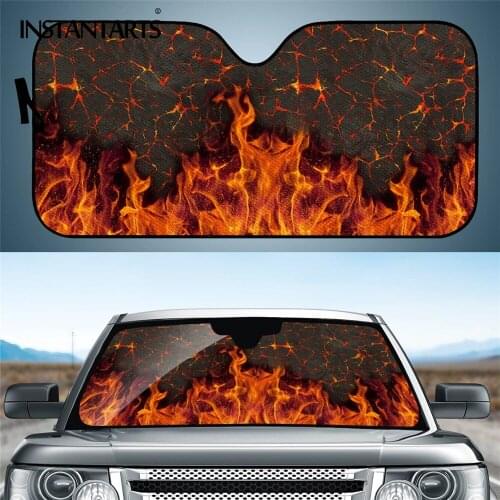 INSTANTARTS Windshield Sun Shade for Car Bright Fire Burning Print Front Windshield Sunshade for Men Protect Car Interior Shade