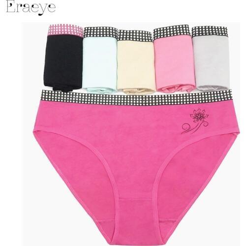 ERAEYE Brand 5 pcs Plus Size 4XL Womens Sexy G-strings Thongs Underwear Cotton Lace Panties Ladies Knickers Lingerie for Women