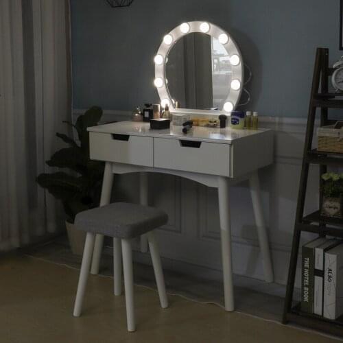 Black LED Dressing Table With EU Connector Two Drawers Dresser With Stool Modern Fashion Makeup Table Home Bedroom Furniture HWC