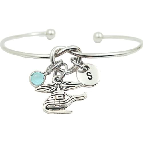 Helicopter Plane Creative Initial Letter Monogram Birthstone Adjustable Bracelet Fashion Jewelry Women Gift Pendant