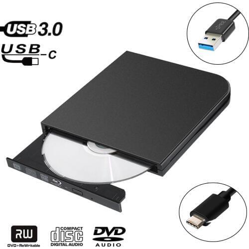 Type-C+USB 3.0 External DVD Drive Blu-ray Combo BD-ROM 3D Player DVD RW Burner Writer for Laptop Computer Mac PC HP ACER ASUS