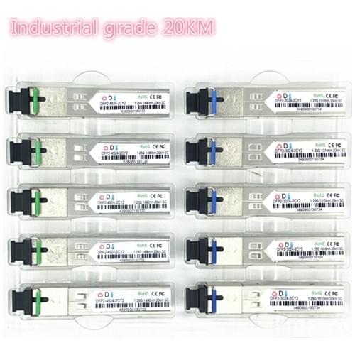 SC SFP Fiber optic module Industrial grade -40~+80 Celsius 1.25G20KM 1310/1550nm Single-SFP compatible optical module 5pairs