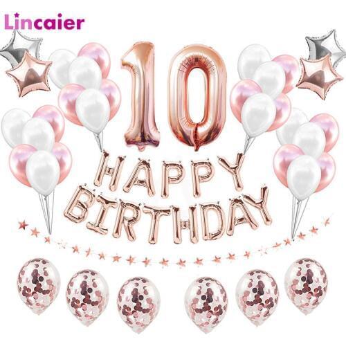 38pcs Number 10 Foil Balloons 10 Years Old Happy Birthday Party Decorations Ten 10th Boy Girl Tenth Supplie Anniversary