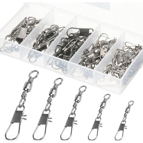 50/100Pcs Fishing Swivel Ring Clasp Fish Rolling Ball Bearing Barrel Swivel with Safty Snap Connector