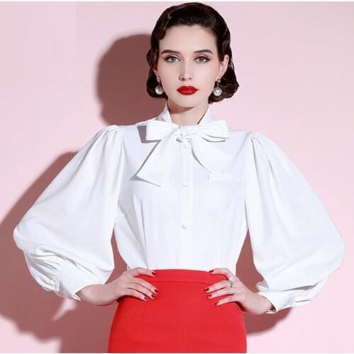 High End Shirt WomenS Sense Of Design Small Foreign Style Fashion Retro Temperament White Lantern Sleeve Top