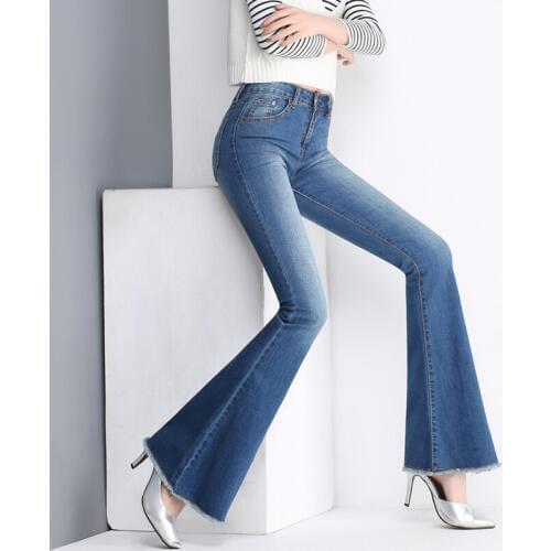 Promotion womens Bell bottom jeans big size female slim cotton denim trousers water wash denim pants flares free shipping 0429