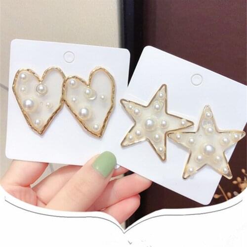 Big Transparent Heart Star Simulated Pearl Stud Earrings For Women Korean Wild Sweet Resin Pendientes Earring Wedding Girl Gift
